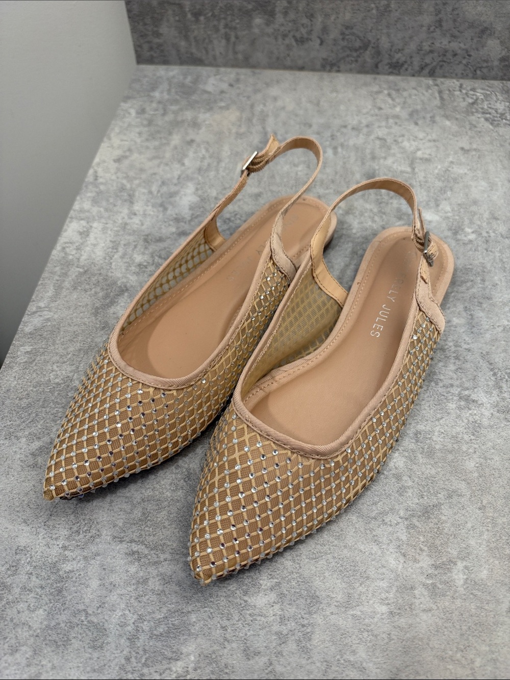 Sincerely Jules Nude Metallic Mesh Slingback Flats